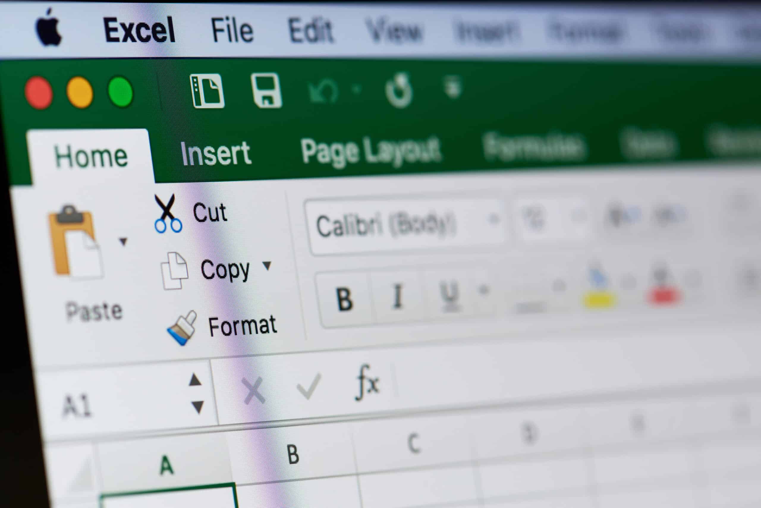 Gros plan sur l'interface du logiciel Excel affichant le ruban d'accueil