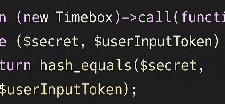 Capture de code PHP illustrant une classe Timebox avec vérification de hash sécurisée