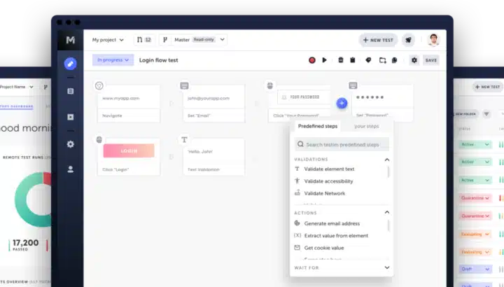 Plusieurs écrans affichant une interface de test de flux de connexion utilisateur