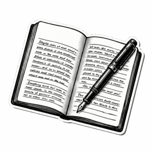 Icône carnet ouvert avec stylo plume