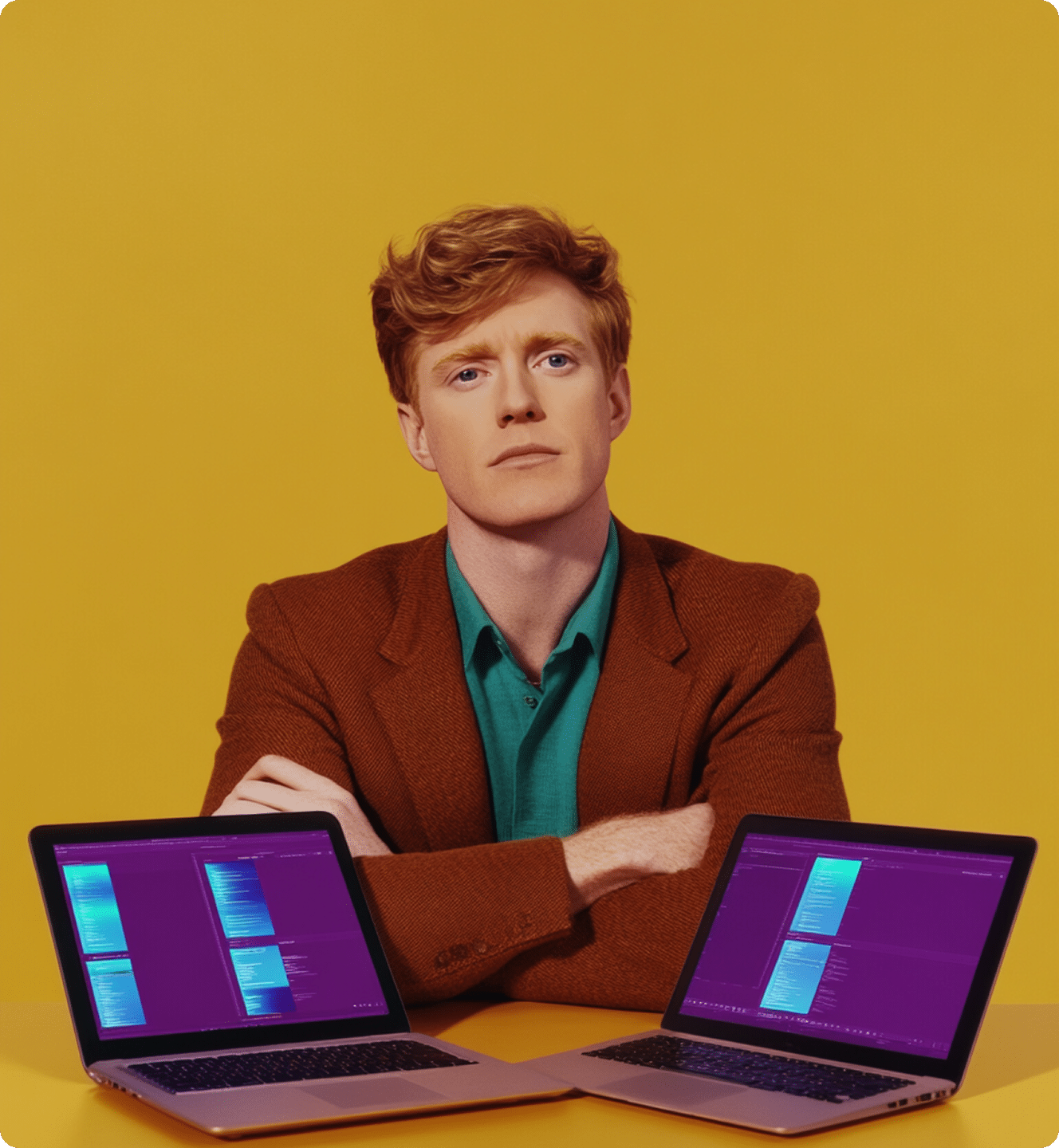 Portrait éditorial bras croisés, illustration des connecteurs API sur-mesure Mink