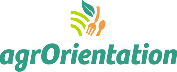 Logo texte "agrOrientation" avec icône feuille, en couleur