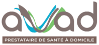 Logo texte "avad, prestataire de santé à domicile", en couleur