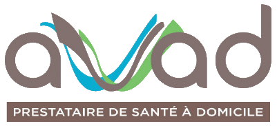 Logo texte "avad, prestataire de santé à domicile", en couleur