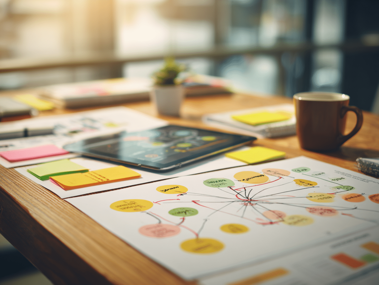 Cartographie de processus agricoles sur bureau, tablette et notes de travail