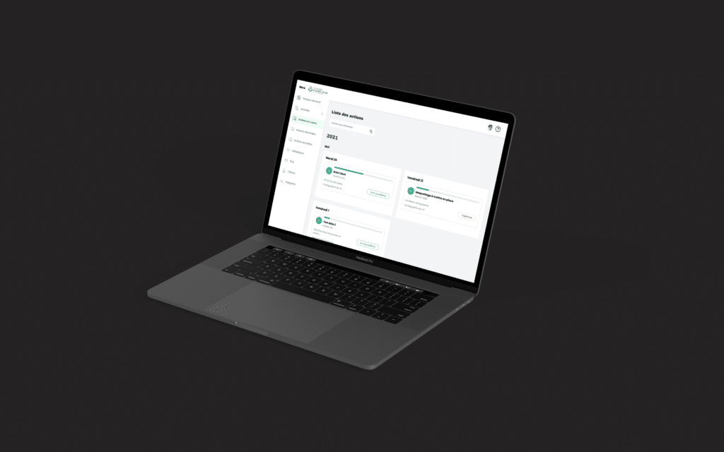 Ordinateur portable affichant la liste des actions de l'extranet Chambre d'Agriculture