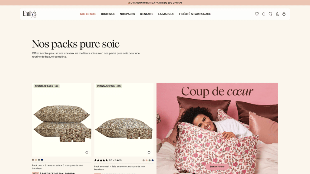 Packs pure soie avec taies d'oreiller et offres duo
