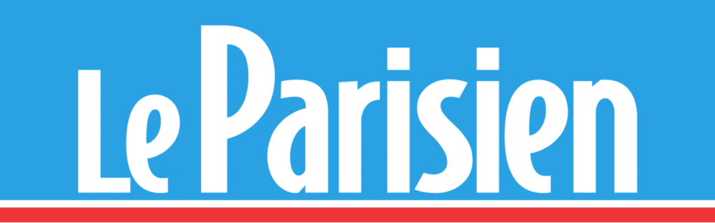 Logo texte "Le Parisien" sur fond bleu avec bande rouge, en couleur