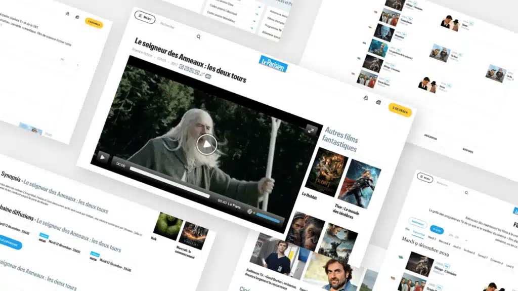 Ordinateur portable affichant la fiche du film Le Seigneur des Anneaux avec lecteur vidéo