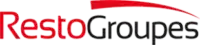 Logo texte "RestoGroupes" avec soulignement rouge, en couleur