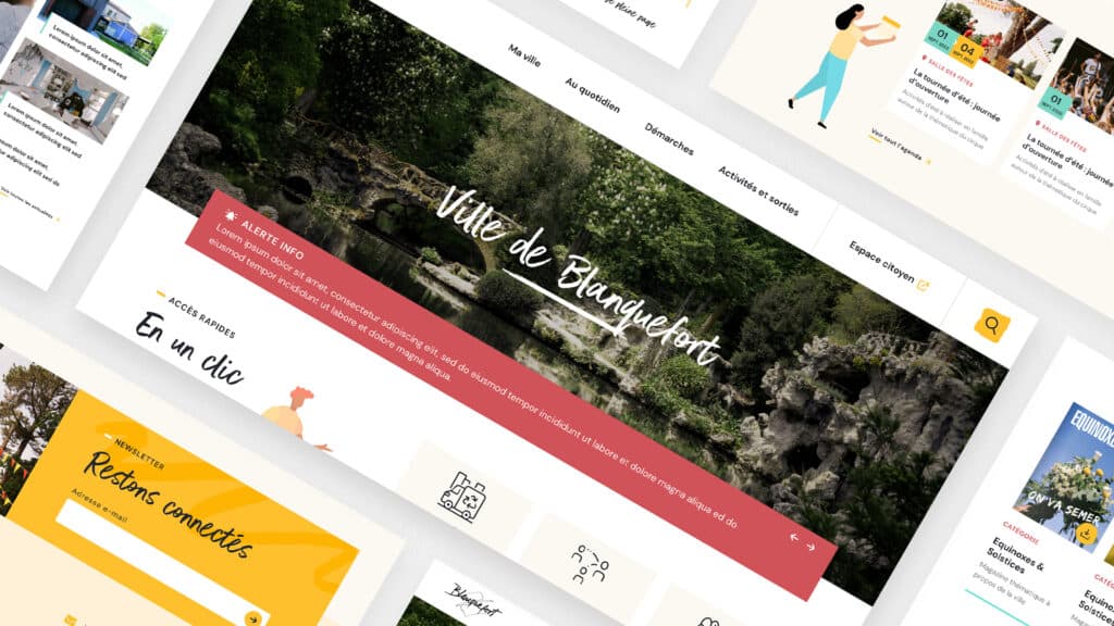 Page d'accueil du site avec bandeau alerte info et menu de navigation