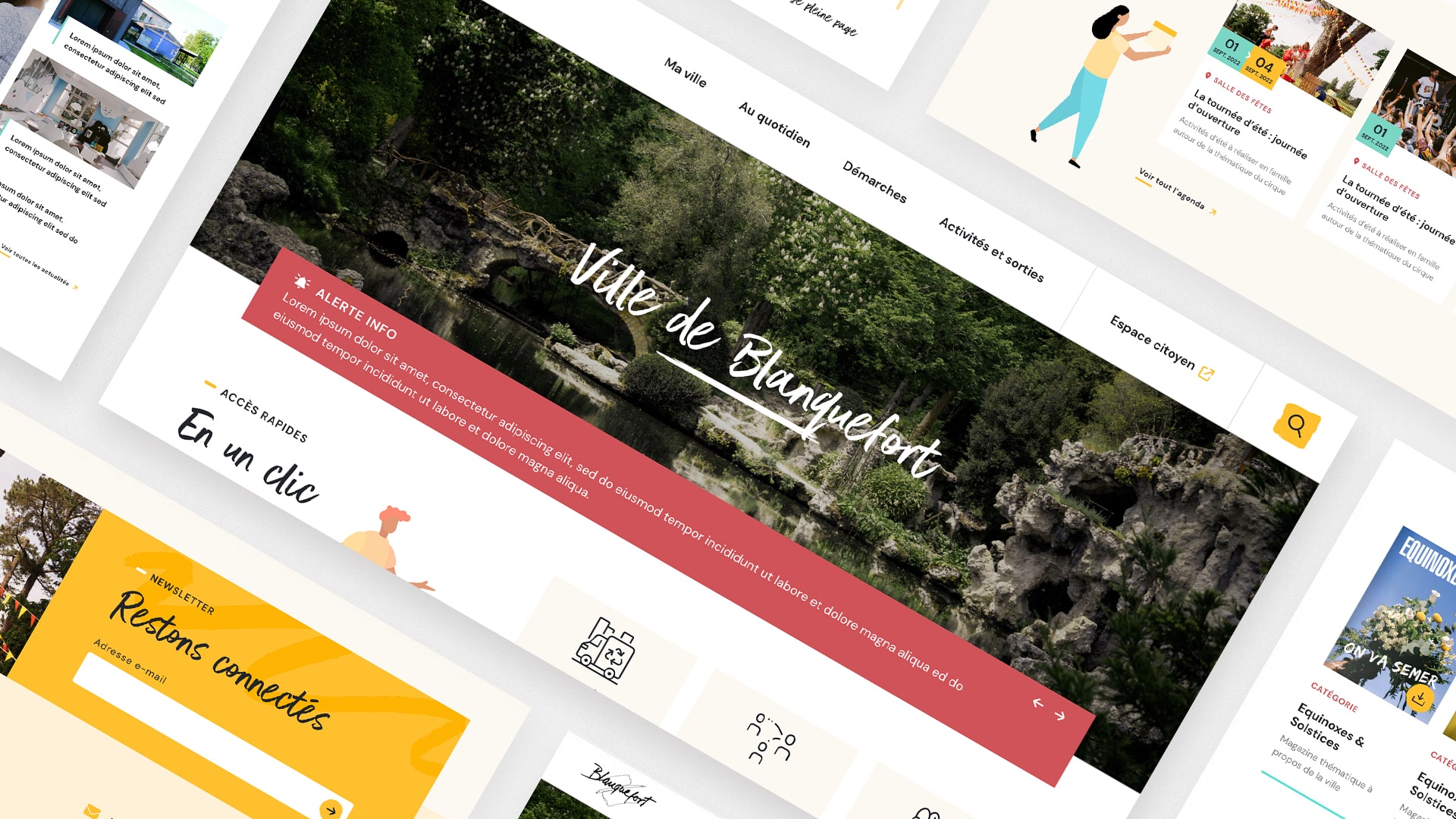 Page d'accueil du site avec bandeau alerte info et menu de navigation