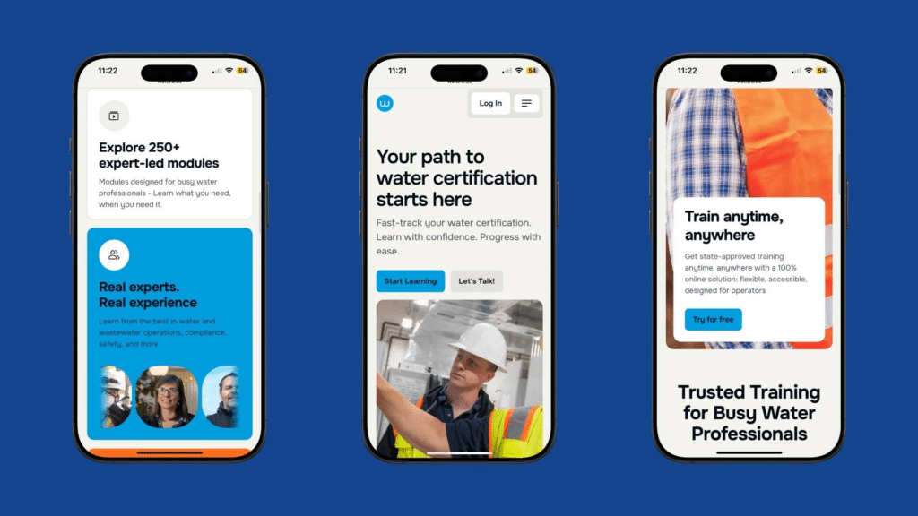 Trois smartphones affichant l'interface de l'application Watura